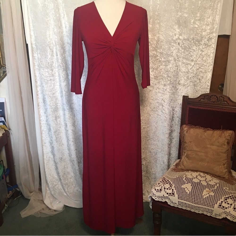 Tiana B Maxi Dress Burgundy V Neck Size XS